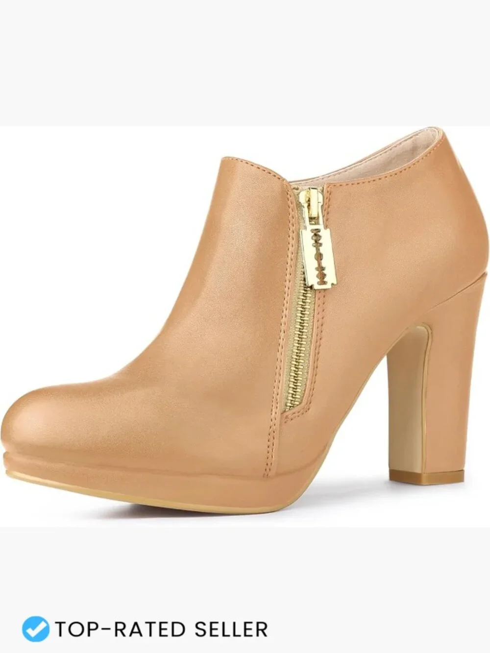 Chunky Platform Round Toe Ankle Booties Faux Leather Side Zipper